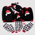 Christmas Family Matching Xmas Hat Print Black Long-sleeve Plaid Pajamas Sets (Flame Resistant) Black image 1