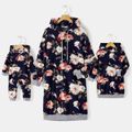 Mommy and Me Allover Floral Print Long-sleeve Drawstring Hoodie Dresses Tibetanblue image 1