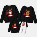 Christmas Family Matching 100% Cotton Deer & Letter Print Long-sleeve Sweatshirts Black image 1