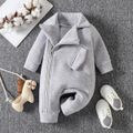 Baby Boy/Girl Fleece Lined Grey Lapel Collar Long-sleeve Zipper Jumpsuit Lightgrey image 1