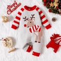 Christmas Baby Boy/Girl Reindeer Graphic Red Striped Long-sleeve Knitted Jumpsuit Grey image 1