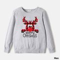 Christmas Family Matching 100% Cotton Plaid Deer & Letter Print Long-sleeve Sweatshirts Grey image 2