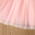 Kid Girl 3D Floral Design Ribbed Mesh Splice Long-sleeve Pink Dress Pink image 4