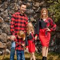 Christmas Family Matching Red Plaid Colorblock V Neck Belted Bodycon Dresses and Long-sleeve Button Shirts Sets redblack image 1