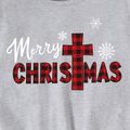 Christmas Family Matching 100% Cotton Long-sleeve Red Plaid Letter Print Sweatshirts Light Grey image 3