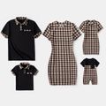 Family Matching Coffee Plaid Bodycon Dresses and Short-sleeve Polo Shirts Sets Coffee image 1