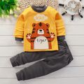 Home Cozy Toddler 100% Cotton Tiger Print Long-sleeve Top and Allover Pants Set Yellow image 1