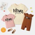 Mommy and Me Cotton Ribbed Short-sleeve Leopard Heart & Letter Print Tee Color block image 1