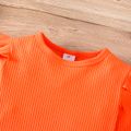 2pcs Kid Girl Ruffled Ribbed Long-sleeve Tee and Letter Print Belted Skirt Set Orange image 3
