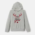 Go-Neat Water Repellent and Stain Resistant Christmas Family Matching Antler & Letter Print Grey Long-sleeve Hoodies Light Grey image 3