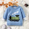 Baby Boy Locomotive Graphic Drop Shoulder Knitted Pullover Sweater Blue image 1
