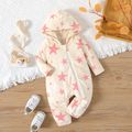 Baby Boy/Girl Allover Stars Pattern Thermal Coral Fleece Hooded Long-sleeve Zipper Jumpsuit Light Pink image 1