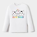 Go-Neat Water Repellent and Stain Resistant Family Matching Cat & Letter Print Long-sleeve Tee White image 3