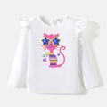 [2Y-6Y] Go-Neat Water Repellent and Stain Resistant Toddler Girl Cat Print Long-sleeve Tee White image 2