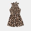 Mommy and Me Leopard Print Halter Neck Belted Romper Coffee image 2