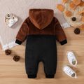 Baby Boy/Girl Colorblock Fuzzy Thermal Hooded Long-sleeve Button Jumpsuit Brown image 3