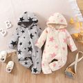 Baby Boy/Girl Allover Stars Pattern Thermal Coral Fleece Hooded Long-sleeve Zipper Jumpsuit Light Pink image 2