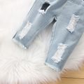 2pcs Baby Girl Imitation Knitting Long-sleeve Pullover and Ripped Jeans Set Pink image 4