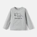 Go-Neat Water Repellent and Stain Resistant Family Matching Dinosaur & Letter Print Long-sleeve Tee Light Grey image 2
