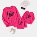 Valentine's Day Mommy and Me Letter Print Hot Pink Long-sleeve Sweatshirts Hot Pink image 1