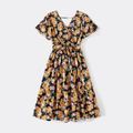 Family Matching 95% Cotton Colorblock Raglan-sleeve T-shirts and Floral Print Surplice Neck Belted Dresses Sets Black image 2