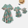 Mommy and Me Allover Floral Print Ruffle Half-sleeve Dresses YellowBrown image 1
