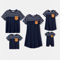 Family Matching Striped Spliced Dresses and Short-sleeve T-shirts Sets Blue image 1