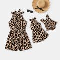 Mommy and Me Leopard Print Halter Neck Belted Romper Coffee image 1