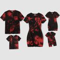 Family Matching 100% Cotton Short-sleeve Tie Dye Twist Knot Bodycon Dresses and T-shirts Sets redblack image 1