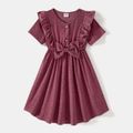 Family Matching Solid Crisscross Pleated A-line Dresses and Short-sleeve Striped Spliced T-shirts Sets Deep Magenta image 3