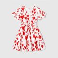 Mother's Day Family Matching 95% Cotton Letter Graphic Striped Raglan Sleeve T-shirts and Allover Red Heart Print Surplice Neck Ruffle-sleeve Belted Naia™ Dresses Sets REDWHITE image 3