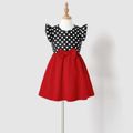 Family Matching Polka Dot Print Tie Neck Sleeveless Red Spliced Dresses and Short-sleeve Colorblock T-shirts Sets MultiColour image 4