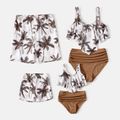 Family Matching Allover Coconut Tree Print Spliced Ruched One-piece Swimsuit and Swim Trunks Khaki image 1