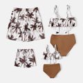 Family Matching Allover Coconut Tree Print Spliced Ruched One-piece Swimsuit and Swim Trunks Khaki image 2