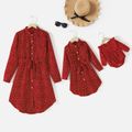 Mommy and Me Allover Polka Dot Print Long-sleeve Belted Button Dresses Burgundy image 1