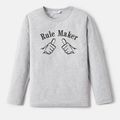 Go-Neat Water Repellent and Stain Resistant Family Matching Thumbs-up Gesture & Letter Print Long-sleeve Tee Light Grey image 2
