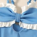 Baby Girl Ruffle Trim Cut Out Ribbed One-Piece Swimsuit Blue image 3