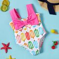 Baby Girl Allover Colorful Popsicle Print Bow Front One-piece Swimsuit Pink image 1