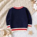 Baby Boy Letter Embroidered V Neck Long-sleeve Knitted Pullover Sweater Dark Blue image 2