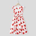 Valentine's Day Mommy and Me Allover Red Heart Print Flutter-sleeve Belted Dresses White image 3