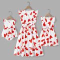 Valentine's Day Mommy and Me Allover Red Heart Print Flutter-sleeve Belted Dresses White image 1