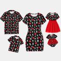 Family Matching Allover Heart & Letter Print Short-sleeve Dresses and Polo Shirts Sets Black image 1