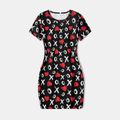 Valentine's Day Family Matching Allover Heart & Letter Print Short-sleeve Dresses and Polo Shirts Sets Black image 2