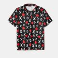 Family Matching Allover Heart & Letter Print Short-sleeve Dresses and Polo Shirts Sets Black image 3