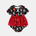 Valentine's Day Family Matching Allover Heart & Letter Print Short-sleeve Dresses and Polo Shirts Sets Black image 5