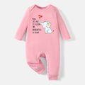 [0M-24M] Go-Neat Water Repellent and Stain Resistant Baby Boy/Girl Elephant & Letter Print Long-sleeve Jumpsuit Light Pink image 1