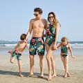 Family Matching Allover Tropical Plant Print One-piece Swimsuit and Swim Trunks Black image 3