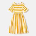 Mommy and Me Yellow Striped Ruffle Trim Short-sleeve A-line Dresses yellowwhite image 2