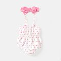 2pcs Baby Girl Polka Dots Print Bow Front Cami Romper & Headband Set Pink image 2