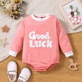Baby Boy/Girl Letter Embroidered Long-sleeve Romper Pink image 1
